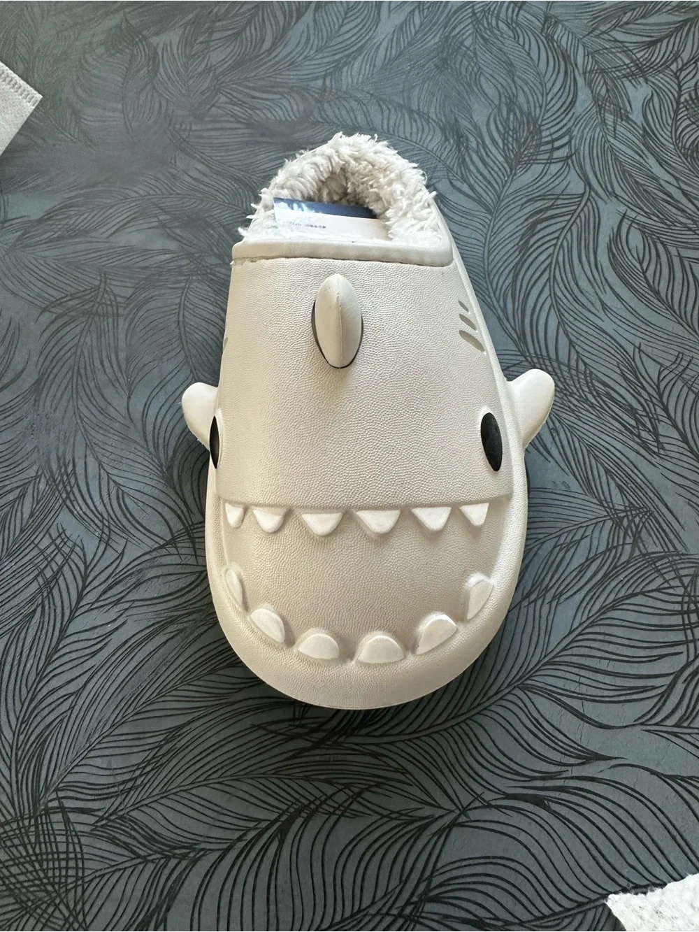 Kids Shark Clog Slippers in Cream - Cozy Fuzzy Lining